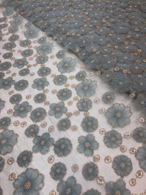 Ribbon Flower with sequins & cutdana on Net Fabric