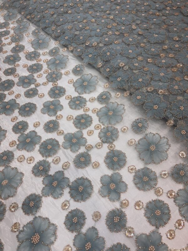 Ribbon Flower with sequins & cutdana on Net Fabric