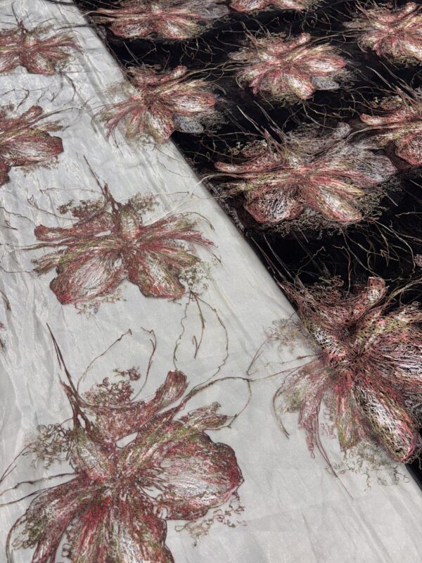 All over Floral thread Patch work on Net Fabric