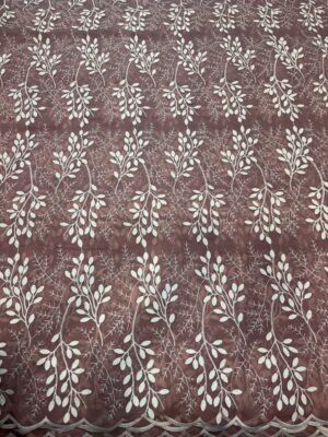 Cotton Chanderi Fabric with embroidery leaf detailing