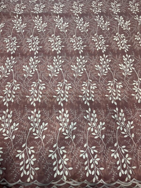 Cotton Chanderi Fabric with embroidery leaf detailing
