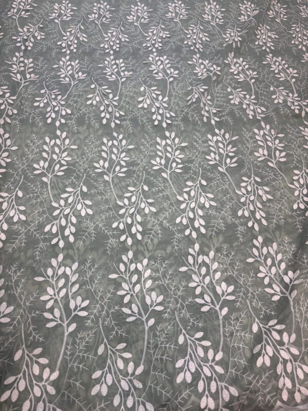Cotton Chanderi Fabric with embroidery leaf detailing