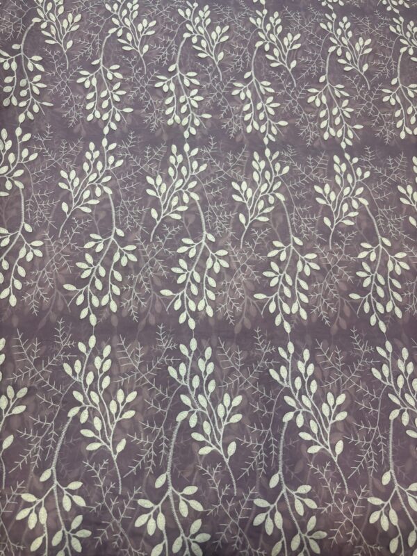 Cotton Chanderi Fabric with embroidery leaf detailing