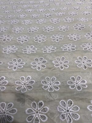 Cotton Chanderi Fabric with Crochet embroidery Flowers