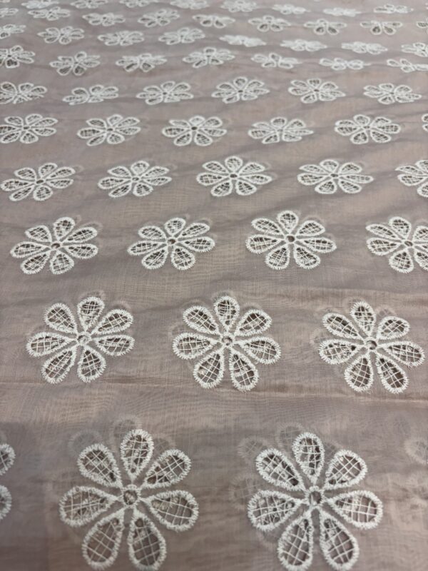 Cotton Chanderi Fabric with Crochet embroidery Flowers