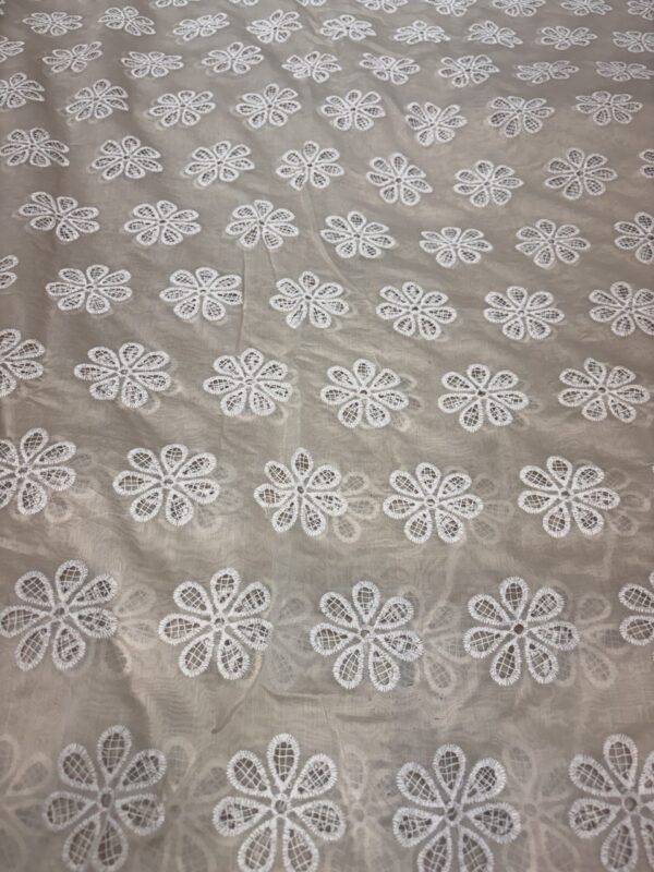 Cotton Chanderi Fabric with Crochet embroidery Flowers