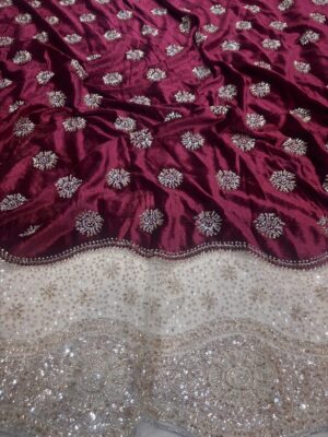 Sequins & Cutdana on Velvet Fabric with heavy work Net Daman