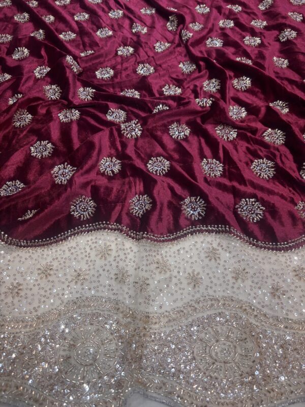 Sequins & Cutdana on Velvet Fabric with heavy work Net Daman