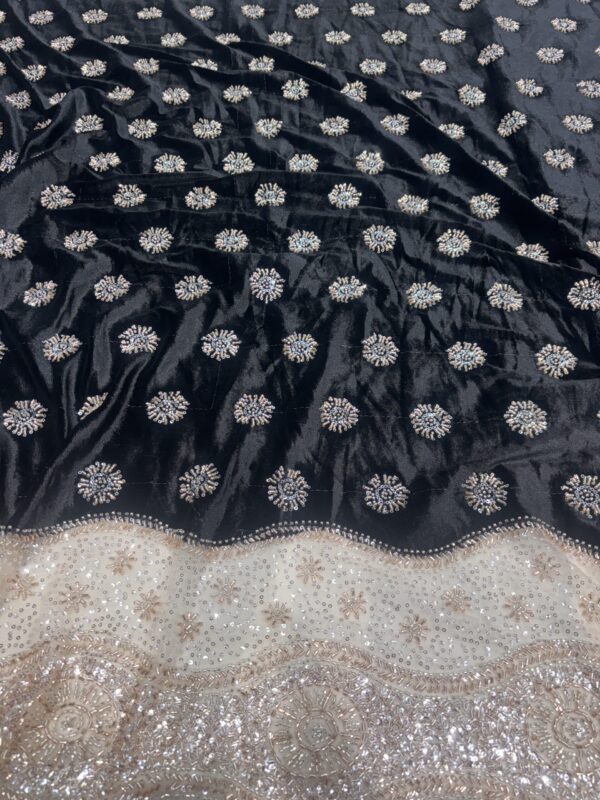 Sequins & Cutdana on Velvet Fabric with heavy work Net Daman