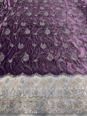 Sequins & Cutdana on Velvet Fabric with heavy work Net Daman