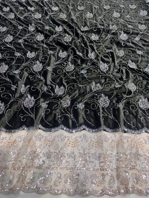 Sequins & Cutdana on Velvet Fabric with heavy work Net Daman