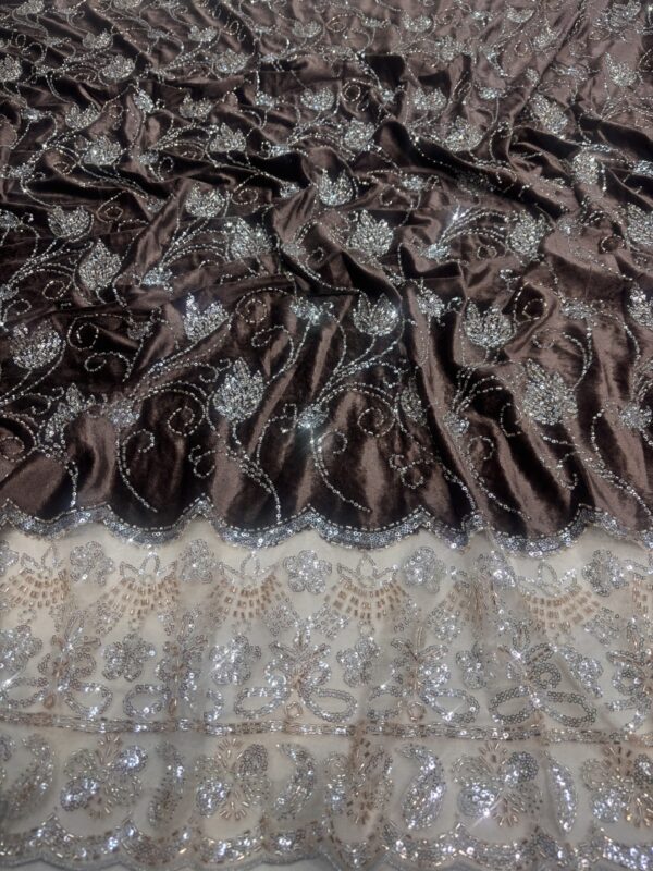Sequins & Cutdana on Velvet Fabric with heavy work Net Daman