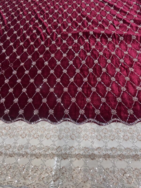 Sequins & Cutdana on Velvet Fabric with heavy work Net Daman