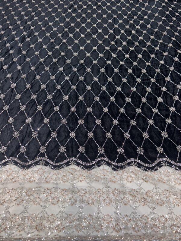 Sequins & Cutdana on Velvet Fabric with heavy work Net Daman