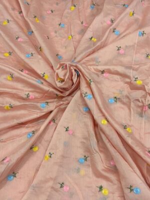 Chanderi Silk Fabric with Flower Embroidery