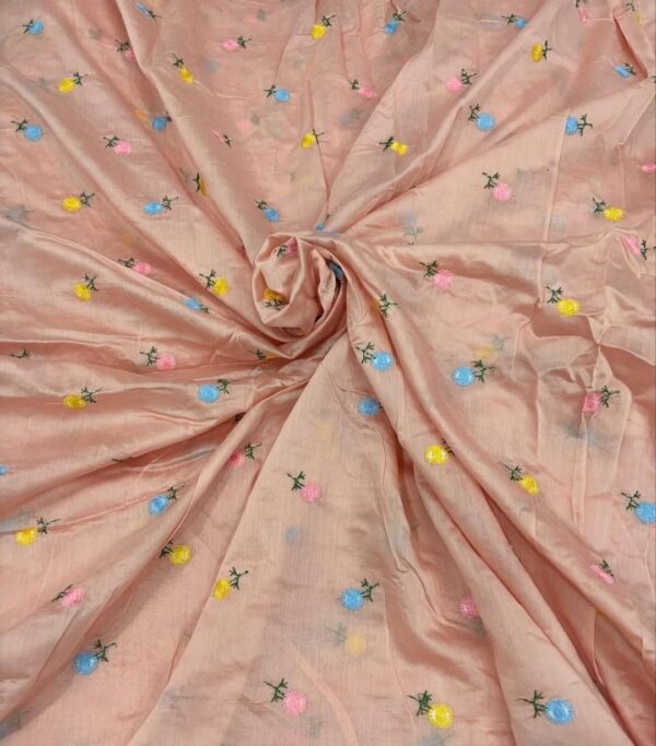 Chanderi Silk Fabric with Flower Embroidery