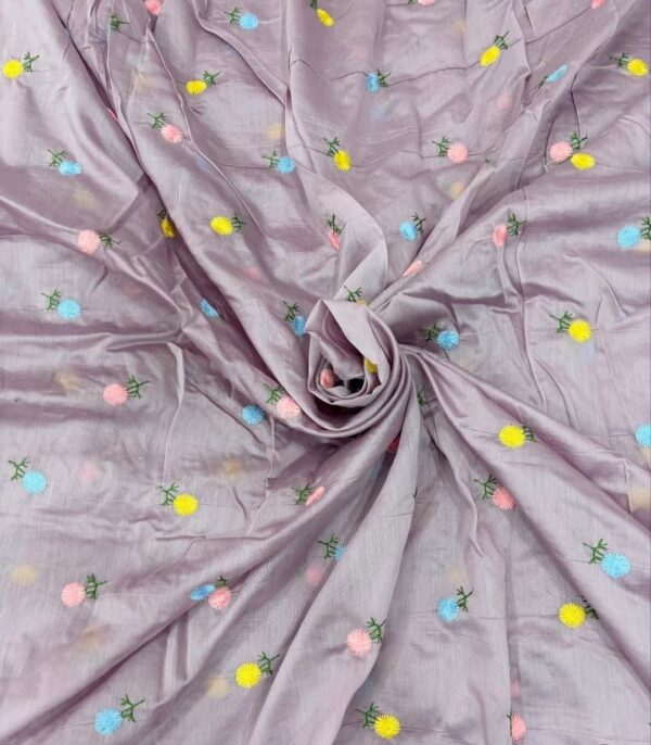 Chanderi Silk Fabric with Flower Embroidery