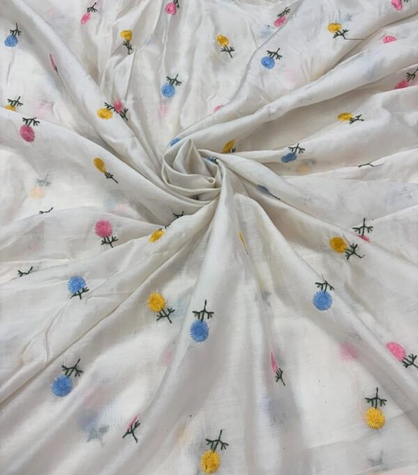 Chanderi Silk Fabric with Flower Embroidery