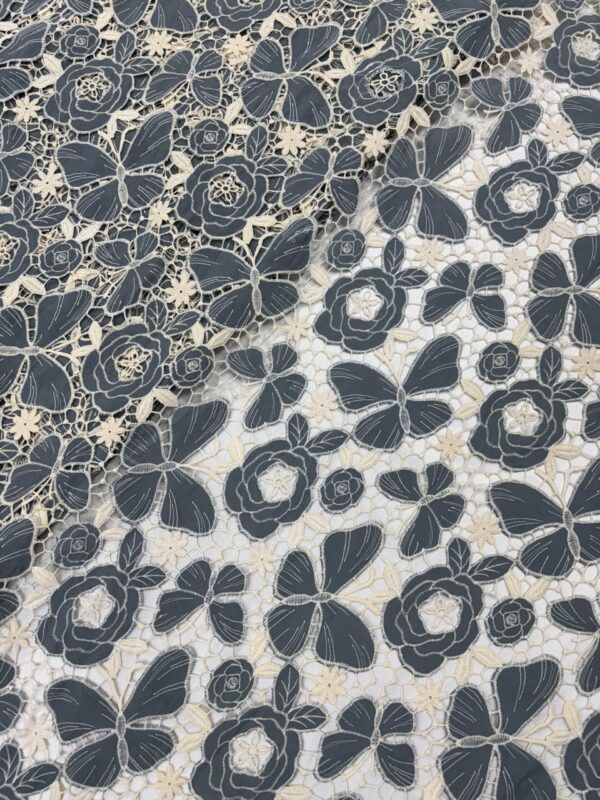 Flower & butterfly style on crochet fabric