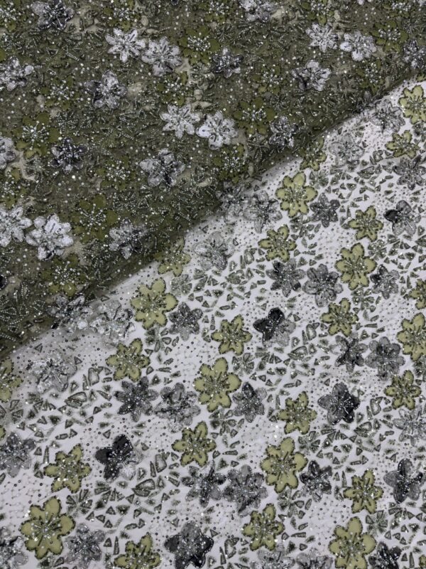 Digital Print patchwork with sequins, cutdana, moti on Net Fabric