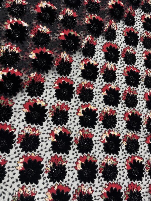 Digital Print patchwork with sequins, cutdana, moti on Net Fabric