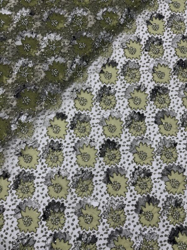 Digital Print patchwork with sequins, cutdana, moti on Net Fabric