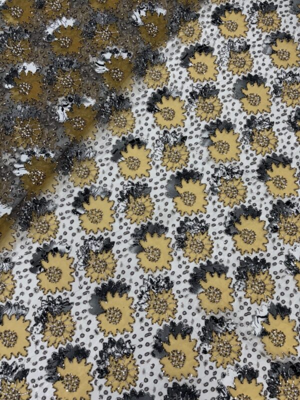 Digital Print patchwork with sequins, cutdana, moti on Net Fabric