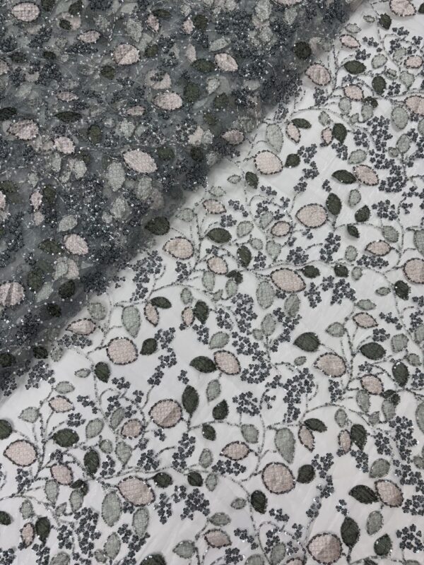 Digital Print patchwork with sequins & cutdana on Net Fabric