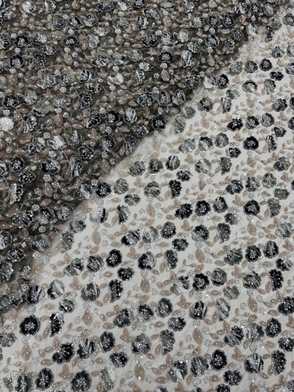 Digital Print patchwork with sequins & cutdana on Net Fabric