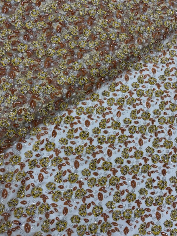 Digital Print patchwork with sequins & cutdana on Net Fabric