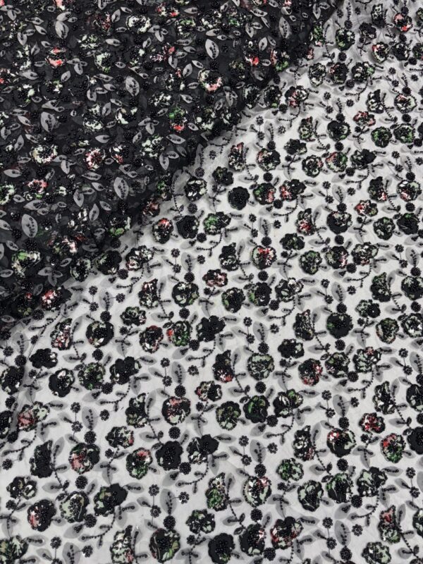 Digital Print patchwork with sequins & cutdana on Net Fabric