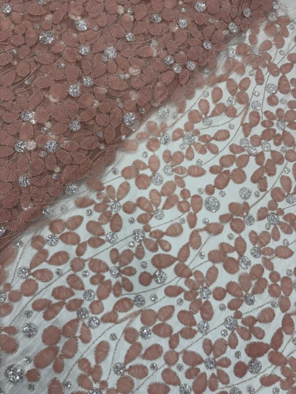 Ribbon handwork with sequins & cutdana on Net Fabric