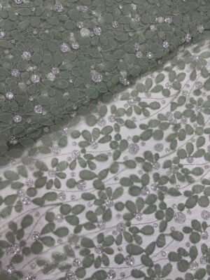 Ribbon handwork with sequins & cutdana on Net Fabric