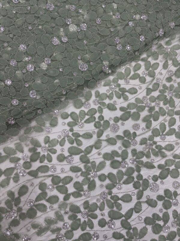 Ribbon handwork with sequins & cutdana on Net Fabric