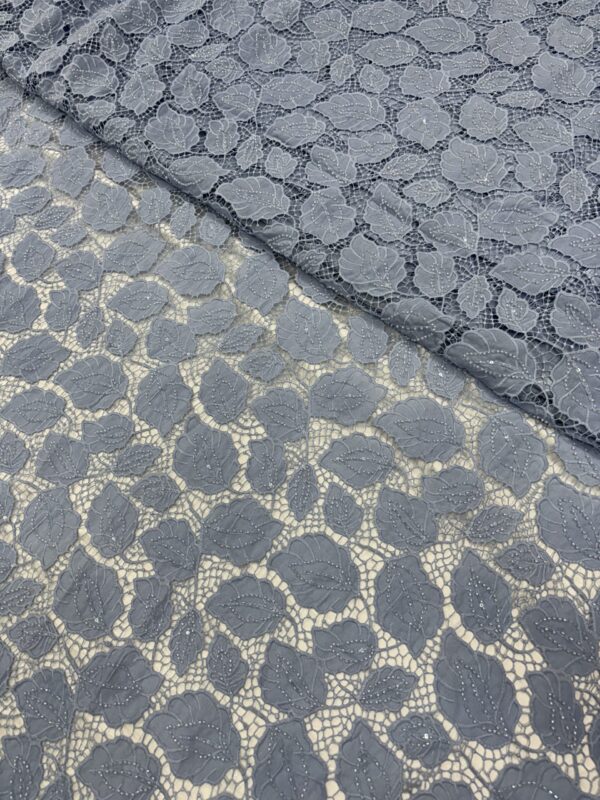 Allover leaf crochet with cutdana on Poly-Cotton Material