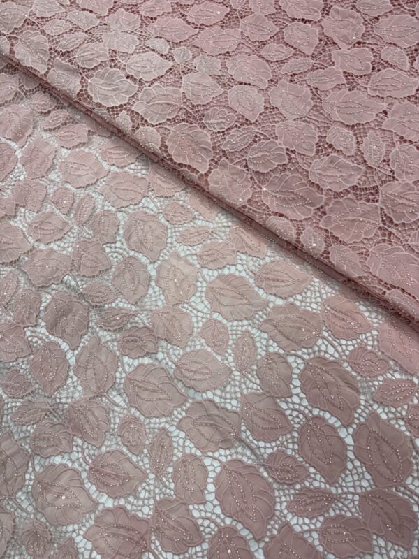 Allover leaf crochet with cutdana on Poly-Cotton Material