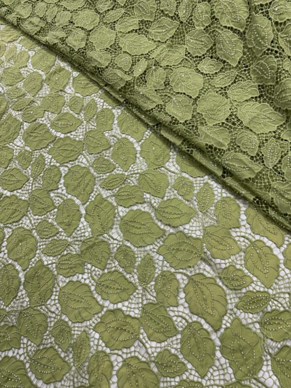 Allover leaf crochet with cutdana on Poly-Cotton Material