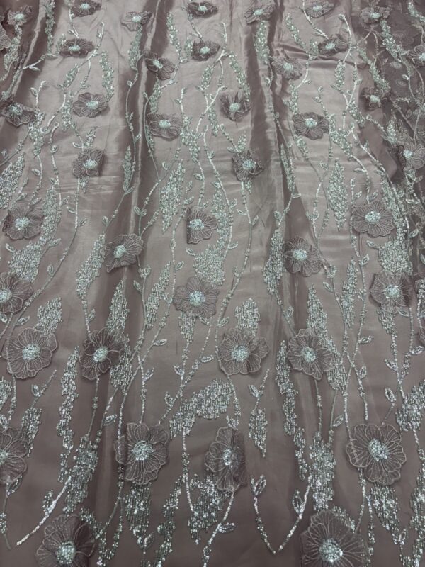 Applique work with sequins, cutdana, pearls on Net Fabric