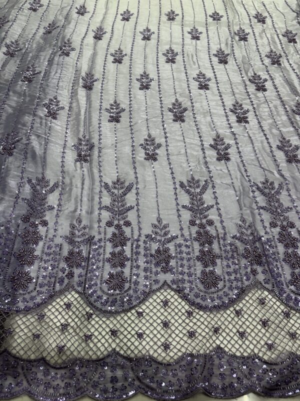 Sequins, cutdana, ricedana with Jali border Ombre on Satin Fabric