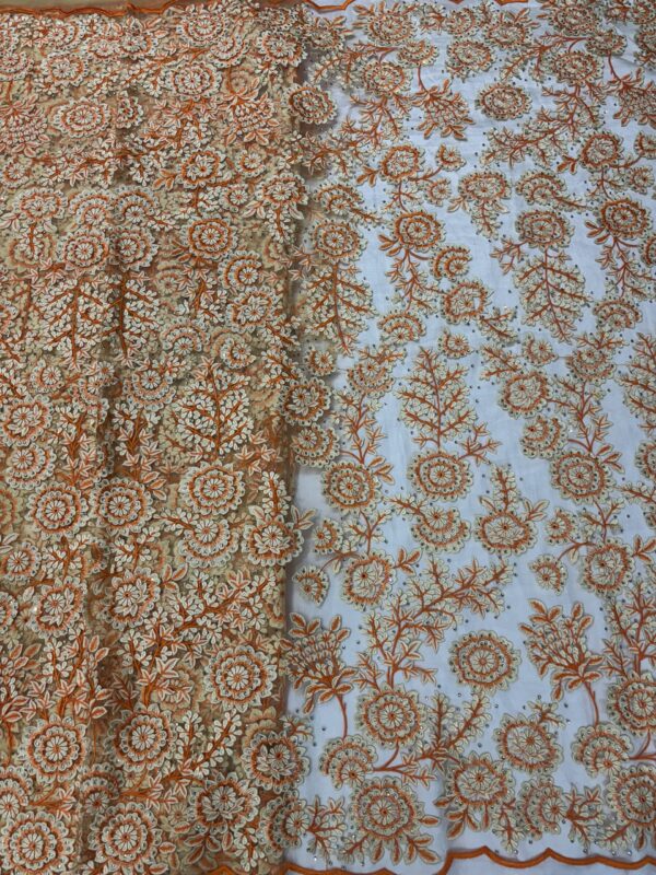 Embroidery along with stone on Net Fabric