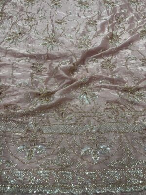 Laser cutting flower work with sequins, cutdana and Daman on Glass Tissue Fabric