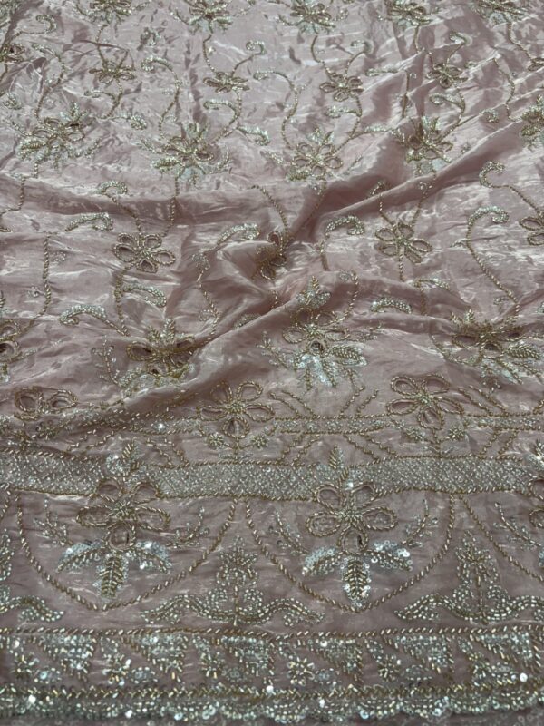 Laser cutting flower work with sequins, cutdana and Daman on Glass Tissue Fabric